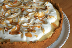 japhia:    Caramel Apple Cheesecake Pie   INGREDIENTS  For the crust: 1½ cups graham cracker crumbs3 tbsp. granulated sugar½ tsp. ground cinnamon5 1/3 tbsp. unsalted butter, melted For the filling: ½-¾ cup caramel sauce1 cup chopped pecans5 tbsp.