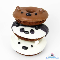 nerdachecakes:  Donut Stack! cartoonnetwork​‘s new show We Bare Bears is filled with epic treats, and nothing says BEARS like stackable, dippable, shareable donuts.  Make your own using our DonutStack recipe!  What you’ll need: 1 egg, lightly beaten