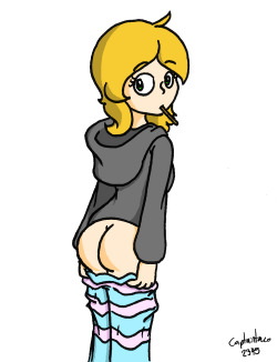 Coloured the booty. That’s Pocky she’s eating by the way. 