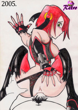 gmeen:  Retro Gmeen: Bloodrayne 2005. Outlines made with felt pen and colored with pencil.