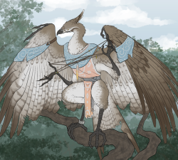 lupusdraconis: We’re giving Dungeons &amp; Dragons another shot. My character for this campaign in an Aarakocra cleric.I wasn’t quite satisfied with the canon design of “bird head on human-shaped body with angel wings tacked on the back”. I wanted