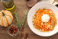 beautifulpicturesofhealthyfood:  Cinnamon-Rosemary Carrot and Parsnip Noodles with Roasted Hazelnuts and Ricotta…RECIPE