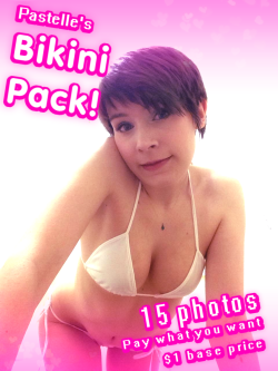 pastelletta:  pastelletta:  NEW PHOTO PACK! CLICK THE PICTURE OR HERE TO GET IT &lt;3 It’s photo pack time again! This PWYW pack includes 15 photos of me wearing nothing but an itty bitty string bikini! There’s underboob, butt pics, and other fun