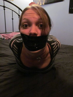 miss1k:  Sparky tape hogtied 8 by ForestWolfDragon  Nice and tight gag! Bondage and fetish images @  Art of Bondage