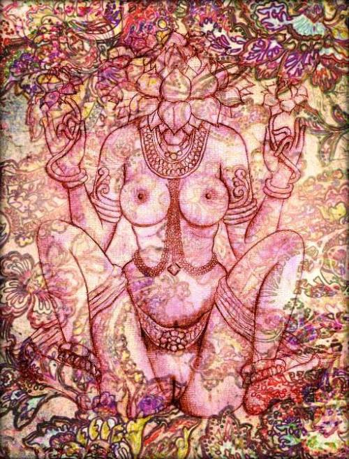 goddesswithinyou:  Her thighs are large and firmas an elephant’s trunk thickand strong as a plantain tree,vast pillars supporting her body.Her lotus breasts are sweetwith sandalwood perfume.Her lotus breasts are sweetwith the faint traces of love.The