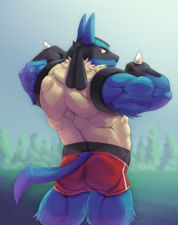 viridianvariant:  A beefy Lucario showing off a bit on an early morning. 