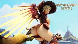 fritzhq: Happy Halloween !!! Probably late for everyone, including me. But better late than never. This is Mercy’s best way to ride her broom this year. Her grip is 10/10 she will never fall this way.  Links Uploadir // Mega What you guys prefer for
