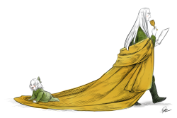 scorpionhoney:Legolas always loved riding the end of his father’s robes as a little elfing~Thranduil never minded and always felt quite amused by it……even when Legolas was older and drunk. ;’3Based off this post and the comments pffff &gt;w&lt;