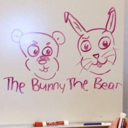 So this happened at school today. @thebunnythebear #bunny #bear #thebunnythebear #drawing #dryeraseboard #markers