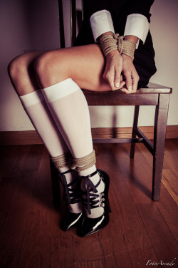 fotoarcade:  &ldquo;How was school today?&rdquo; Model: Chrissy Marie October 2014  Knee high socks are arguably my favourite thing (socks in general actually). And white ones are the ones I find the sexiest. Add this simple yet beautiful bondage and