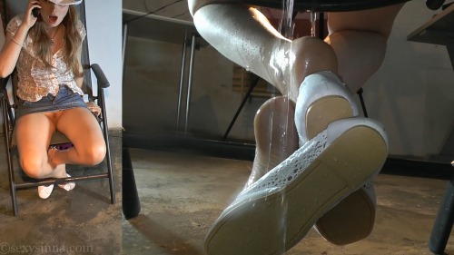 2pee4you:  ‘HD’ 'On the phone, subtle but intensely growing desperation, double crossed legs, ballet flat, feet, dirty soles, shoeplay with dipping and dangling, huge minute long peeing accident upskirt’ *Note: 2 microphones for great
