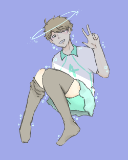 milkypans:  i have to take an sat tomorrow but obviously drawing tooru in a skirt, thigh highs, and hajime’s jersey is more important !