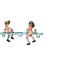 Two teen hentai sluts having fun on the playground teeter totter titty bouncer during recess in a clothing option school zone in an animated xxx hentai gif from the game Hypno Harem.