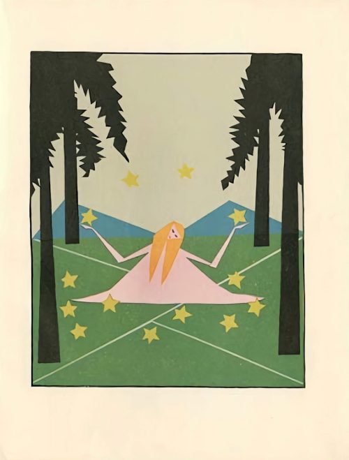 nobrashfestivity:      Hilde Krügers , Illustration for The Widiwondelwald, 1924 The  book was inspired by the poem The Three Angles by Christian Morgenstern, where the protagonists ask the witch Widiwondel for a human form  