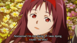 incorrectsaoquotes:  Yuuki: Nonsense! I’m not dying. If I was dying, could I do this?[Nothing happens] Asuna: What are you doing? Yuuki: Carthwheels. Am I not doing them?Asuna: No.Yuuki: Wait, really? Nevermind then, I’m totally dying.