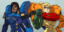 o-8:  Some Samus Aran drawings I did for Sketch Dailies this week. Also been meaning to draw Pharah and Samus in the same pic ever since seeing stuff from Overwatch lol~