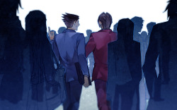 prospectkiss:  girlsbydaylight:  2012spark 曲绘 by 深草 on pixiv  This style is utterly gorgeous. The colors are so soft and dreamlike. I love the idea of exploring Phoenix and Edgeworth’s relationship through all the people they’ve encountered,