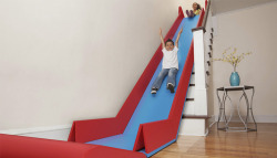 kawaiijamaican:  cartelgathering:  estrella-fuego:  mayasbadassmama:  mymodernmet:  Trisha Cleveland of Minnesota has invented the SlideRider, a foldable mat that turns your indoors stairs into a fun slide.  Gimmee. I mean..you know for Maya and stuff…