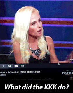 the-top-muffin: flyandfamousblackgirls:  thingstolovefor:     TOMI LAHREN EXTENDED INTERVIEW     Are you fucking serious? How about killing innocent black people for no reason other than there skin tone.. #Hate it!   What the fuck  she is a terrible “I