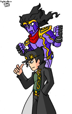 A small sketch I did of Jotaro Kujo and Star Platinum from Jojo’s Bizarre Adventure Stardust Crusaders. I recently finished watching it, but I’m gonna take a break before I watch part 4. So far, my favourite Jojo is Joseph, but my favourite part is