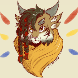 inkybeaker:  My GF (DARN YOU ALLY) suggested we do a draw night tonight, and one of the pics was this headshot of my GW2 charr, Amita Sharpfang! :D I need to draw this girl more.  