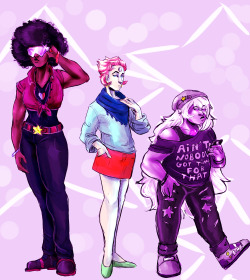 Fashion Crystal Gems: Now in color!(And yes, Garnet does have the completed version of Ruby and Sapphire’s ‘Other half’ heart necklaces, and Rose is also wearing a macaroni necklace that Steven made for her, she never takes it off :D)