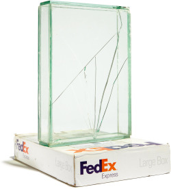 backdoorbride: itscolossal: Artist Walead Beshty Shipped Glass Boxes Inside FedEx Boxes to Produce Shattered Sculptures  Okay I work at FedEx and1) the conveyor belts go 60 mph 2) fragile stickers mean literally nothing3) I’ve literally seen a driver