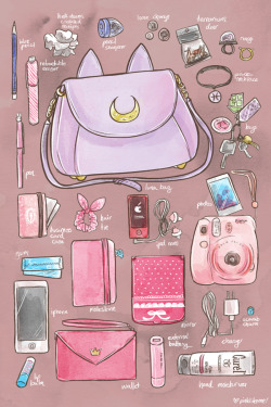 pinklikeme:Did a What’s in my Bag for an illustration for work. C: