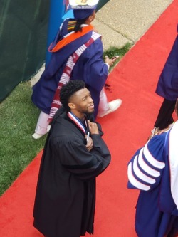 lifeinabottle:  preach:  preach:  Photos of Chadwick Boseman still enjoying Wakanda Forever… Reblog for good luck  Correction. Dr. Chadwick Boseman. 🙌🏿  Nah don’t be fooled that nigga is over it!! Lmao congrats on he doctorate tho 