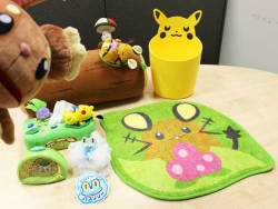 zombiemiki:  Miscellaneous and cute Pokemon home goods  Including a cushion, floor mat, and tissue box holder, among other stuff pictured. These items go on sale in Japan on December 20th. Unfortunately, the Buneary puppet is not for sale :( 