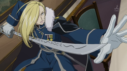 phoenixfire616:  30 DAY ANIME CHALLENGE Day 17 - Favorite weapon or gear from an anime Olivier Mira Armstrong’s sword. “This sword has been passed down through the Armstrong family for generations” after all. It’s totally awesome. Also, she manages