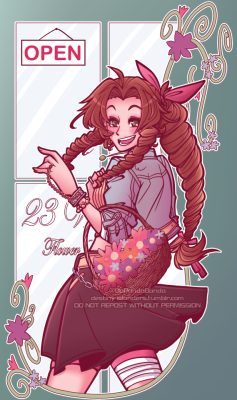 destiny-islanders:  Aerith was so cute in the Final Fantasy VII Remake trailer… I just had to try doodling her.DO NOT REPOST WITHOUT PERMISSION (REBLOGS ARE AWESOME)Twitter: @DaPandaBandaInstagram: Destiny.IslandersRedbubble: DaPandaBanda