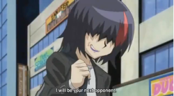 psiioniicscrewdriiver:  greypetticoats:  Why is that girl from Kill La Kill challenging Bro Strider cosplaying a cup of noodles to a game of Duel Monsters while Aoba from DMMD watches nervously and that blond guy from YGO 5D (I think) is plotting in the