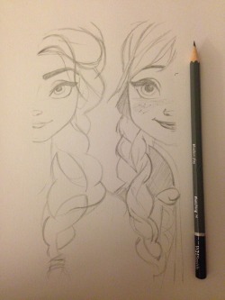 disneyskies:  I took pencil to paper and drew Elsa and Anna, pretty chuffed with the outcome