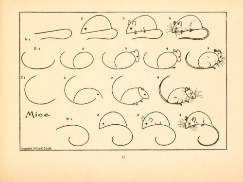 unsubconscious: A step-by-step guide to drawing mice, from “What to Draw and How to Draw it”, E.G. Lutz, 1913 