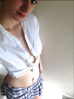 kittykat241 in a tiny little skirt and tied up shirt
