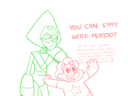 sketchedatrocities:I wanted to make a comic about that one shot in joy ride where Peridot’s still caterpillaring around in Amythest’s whips, but I could think of a neat joke for it.