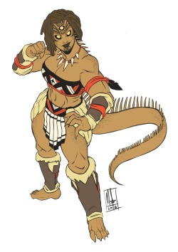 bigmsaxon:  Commission for a tuatara-girl brawler (plus alternate colour scheme).   Commission info here. 