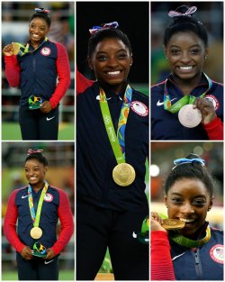 thechanelmuse:  Simone Biles Now Has More Gold Medals Than Any Female American Gymnast in History Simone Biles has officially completed her first Olympic Games. She ended her competition in Rio with a gold medal on floor exercise. Biles earned a score