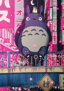 My latest illustration, neon Totoro poster,