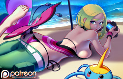 deliciousorangeart:  Bugs, beach, and booty. I can feel summer just around the corner.This month’s pin-up features “cast off” variants for the บ patrons.