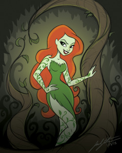 fyeahpoisonivy:  [Image: A full color cartoony illustration of DC comics character Poison Ivy. She is shown from about the ankles up in a long green dress with a slit in the leg that looks like a leafy plant. She has one hand on her hip and is leaning
