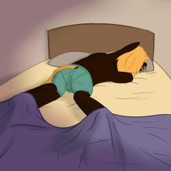 Mocha sleeping through the sunrise in his boxer briefs. &mdash; Still workin&rsquo; through that art block thing, plus I felt like drawin&rsquo; a pony butt.  Though looking back, this may not be the best OC to do this pose in since you don&rsquo;t really