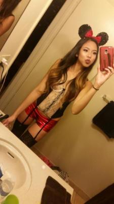 hotwifeasianbigcockluv:  Now Mini Mouse for Halloween but the slut version and a slut she was that night!!