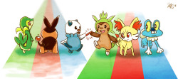 mignon-ette:  “Baton Pass” A *very* quick pic.I’m so f-ing stoked for XY! I like Fennekin and Chespin so far! 