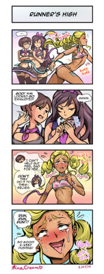 Mini Comic #3 - Runner’s HighA quickie about Ecchi-Star’s blonde twin-tail runner Freeta Grabasski! She, uh, really likes  going on long distance runs. Ecchi’s Schoolgirl Ikuko also makes a cameo appearance.I tried a different technique for this