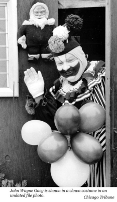 poisonivygore:  John Wayne Gacy, Jr., was known as the ‘clown killer’ because of the costume he wore for block parties he threw in his neighborhood in Chicago. He killed 33 young men and boys between 1972 and 1978, burying 27 of them in a crawl space