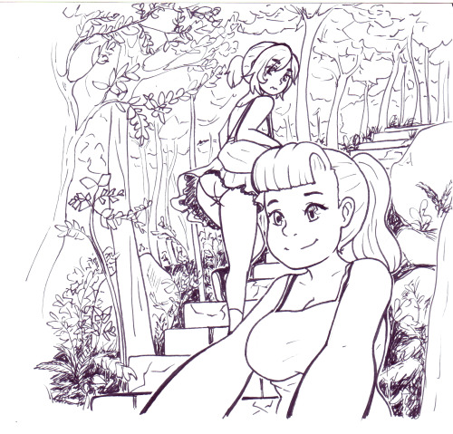 Emma taking a selfie with Cappuccino’s butt  I love selfies ’^‘  This was something I drew and inked in China, based on some of the plants and areas I saw. 