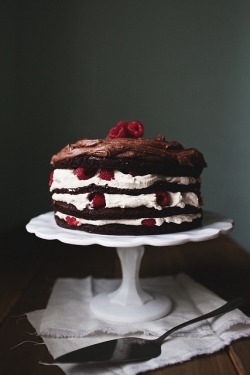 all-things-bright-and-beyootiful:  Chocolate cake with vanilla whipped cream, raspberries, and chocolate buttercream ~ via in the little red house {click picture for recipe}
