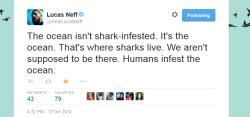 strongbirdjay:ariesmark:  sharkielle:  GOD DAMN PREACH IT   Um ok??  What’s that have to do with anything??  Because humans slaughter sharks by the thousands every hour for no reason other than to kill them. Because we go into the sharks’ territory